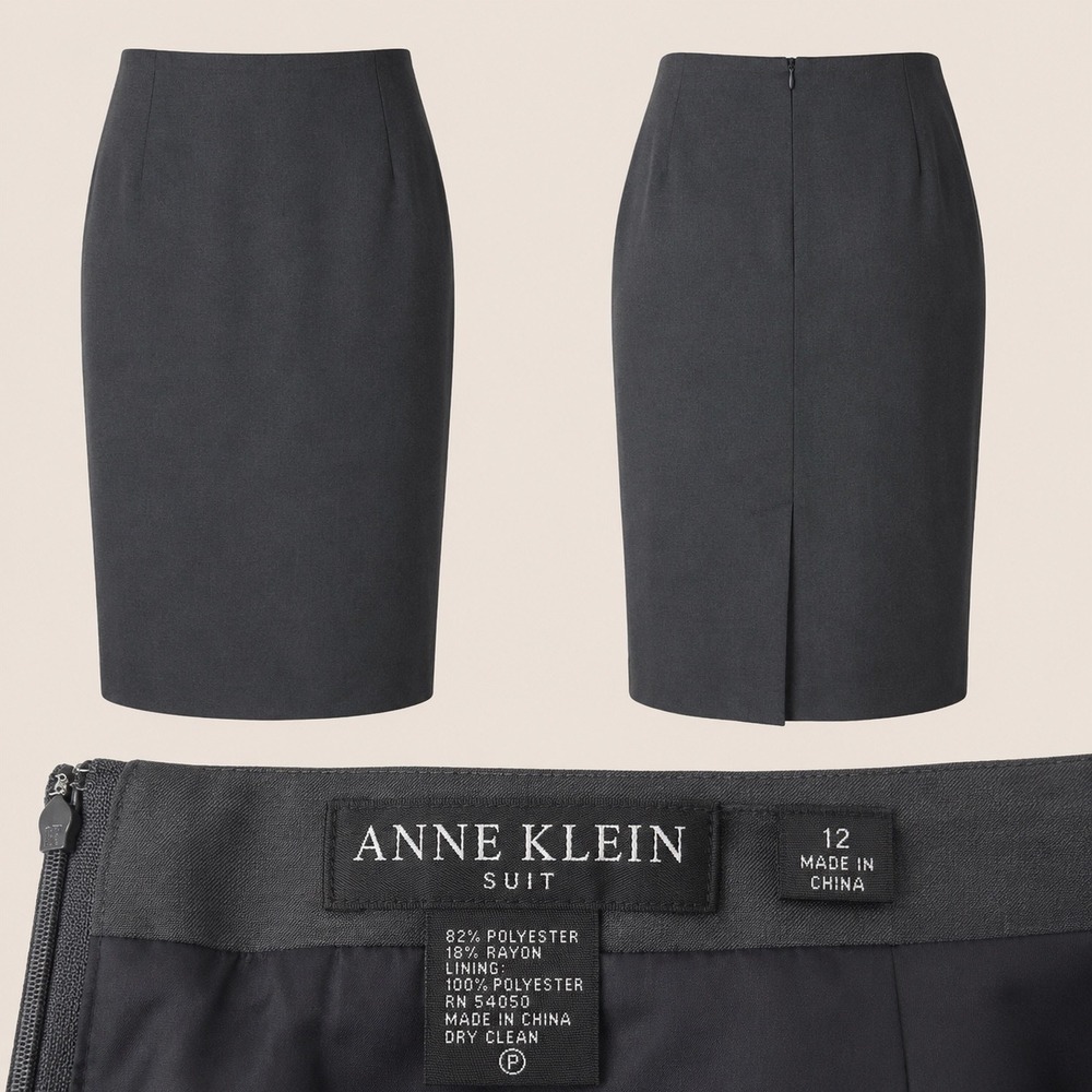 Anne Klein Pencil Skirt Gray Career Office Lined Knee Length Women 12 Minimalist